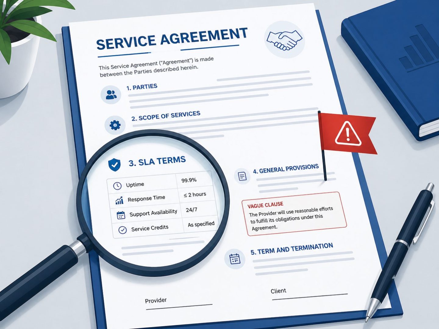 IT support contract SLA review of magnifying glass identifying vague service level terms