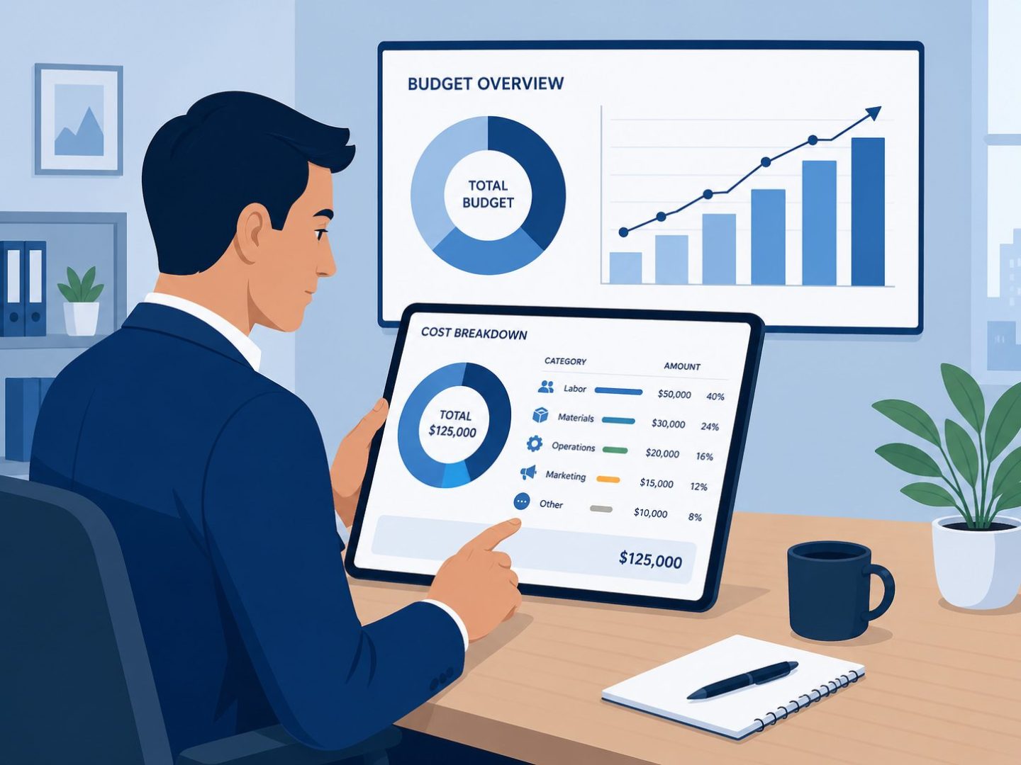 Small business IT budget -- Owner reviewing managed IT support costs on tablet