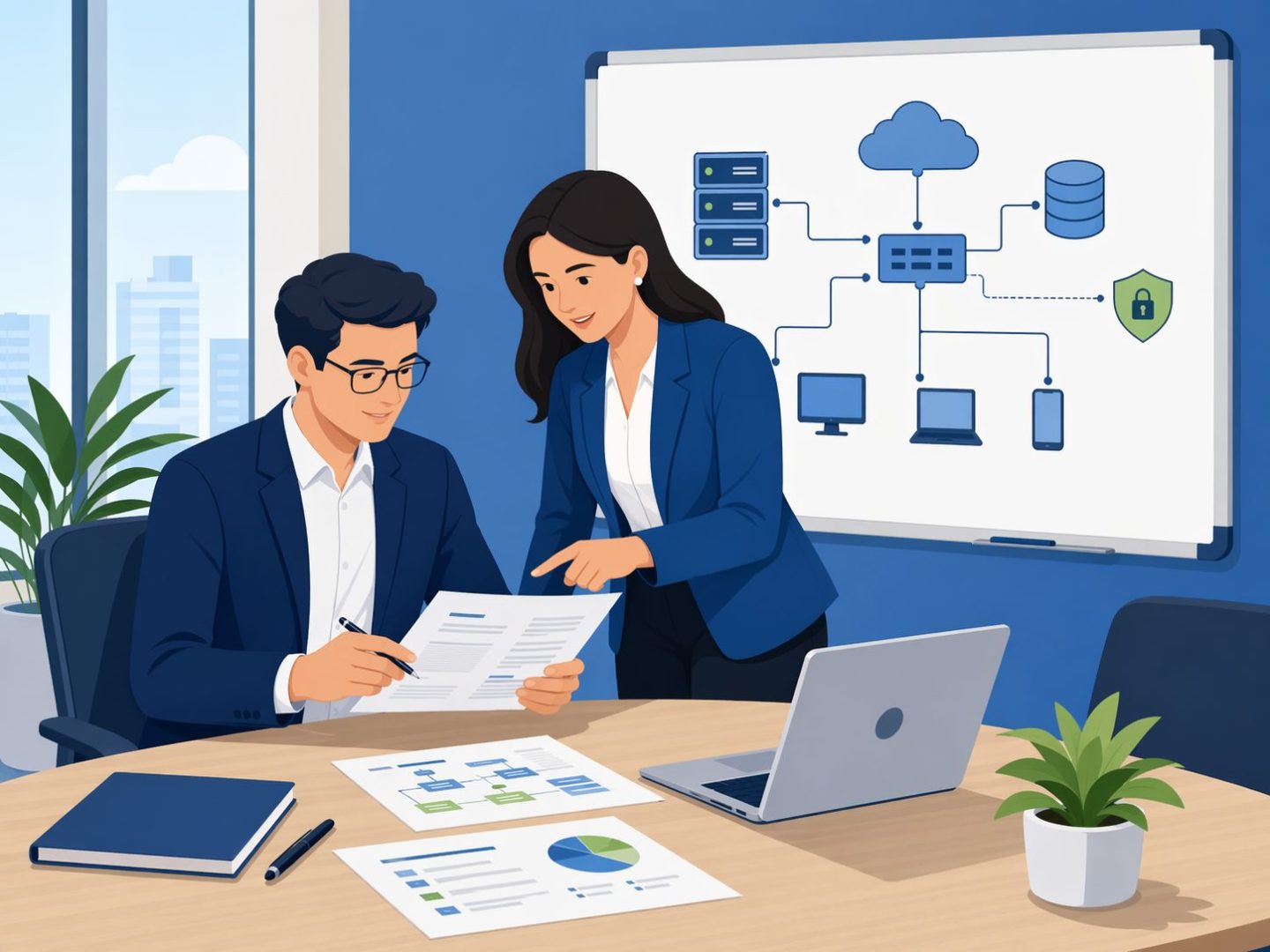 Dunedin IT support team -- Professionals reviewing managed IT services documentation