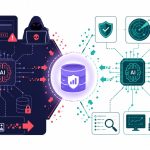 AI in cybersecurity attack versus defence -- flat vector split battlefield showing AI-powered hacker tools on left and AI security defences on right protecting NZ business data