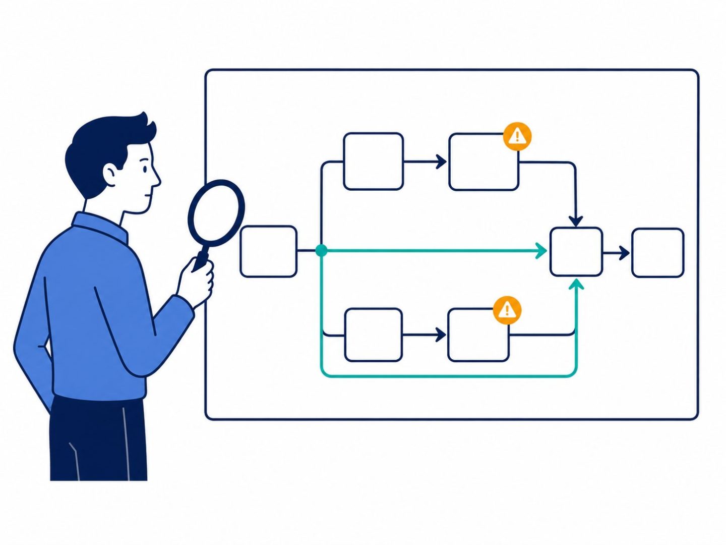 IT consulting troubleshooting and optimisation -- flat vector of consultant diagnosing system bottlenecks for NZ business