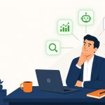 AI productivity tools evaluation – flat vector of business owner assessing useful versus overhyped AI tools