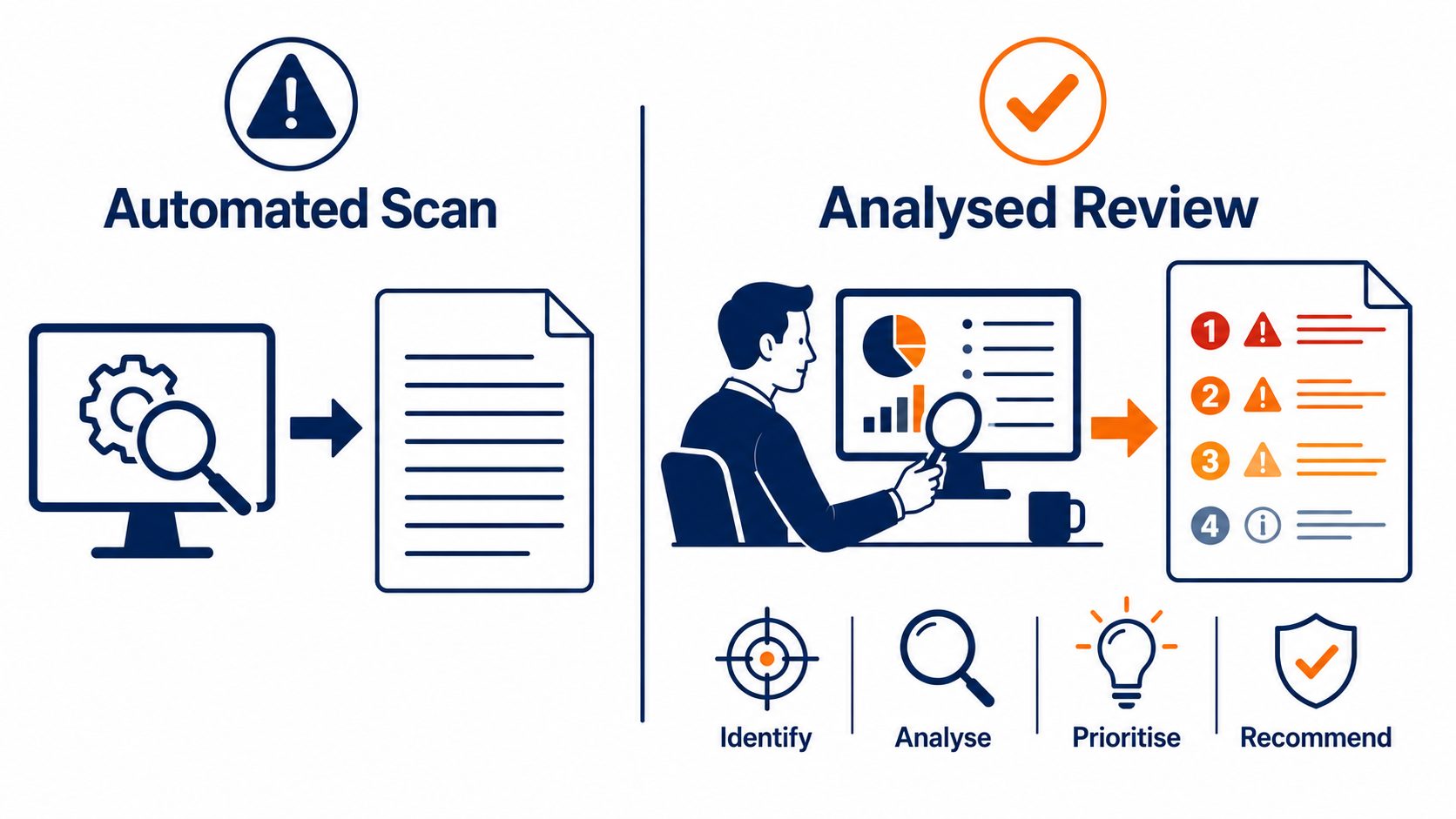 Cyber security assessment scope – flat vector showing six assessment areas with maturity status indicators for NZ businesses