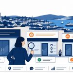 IT companies Dunedin -- flat vector of Dunedin cityscape with business owner evaluating local IT provider options
