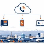 VoIP Christchurch -- flat vector of South Island cityscape with cloud calling connections for Christchurch businesses