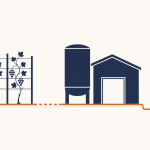 Flat vector banner showing vineyard blocks, a winery and a cellar door linked by one network with a weak segment