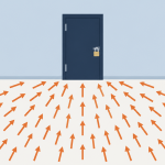 AI in cybersecurity banner showing many arrows aimed at one unchanged locked door