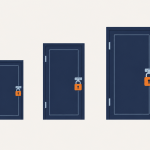 Data security banner showing three doors of different sizes each with a lock scaled to match