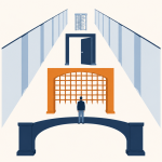 Defence in Depth: a corridor of differently shaped gates with an intruder stopped at the second