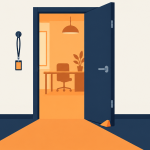 Insider threats banner showing an office door propped open with a staff pass left hanging beside it