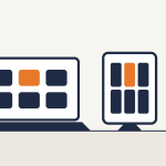 A laptop, tablet and phone on a desk, each showing the same business app layout