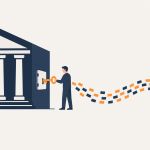 Open banking NZ banner showing a customer unlocking a bank hatch and data flowing to another business