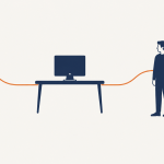 One person and a team both connected to the same business computer, showing the outsourcing choice