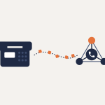 A desk phone sending a VoIP call as data packets across a network to the phone system