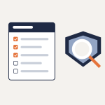 Cyber security assessment for NZ businesses: a checklist report beside a shield under a magnifying glass