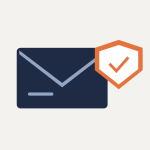 Email security best practices for NZ businesses: an envelope beside an orange shield with a tick