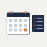Calendar beside a ticked checklist for an end-of-financial-year IT review