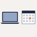 Hardware lifecycle planning: a business laptop beside a calendar with a planned review date